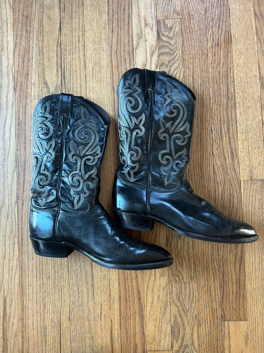 JUSTIN Mens 9/2 Buck Black London Calf Leather Western Cowboy Boots 1608